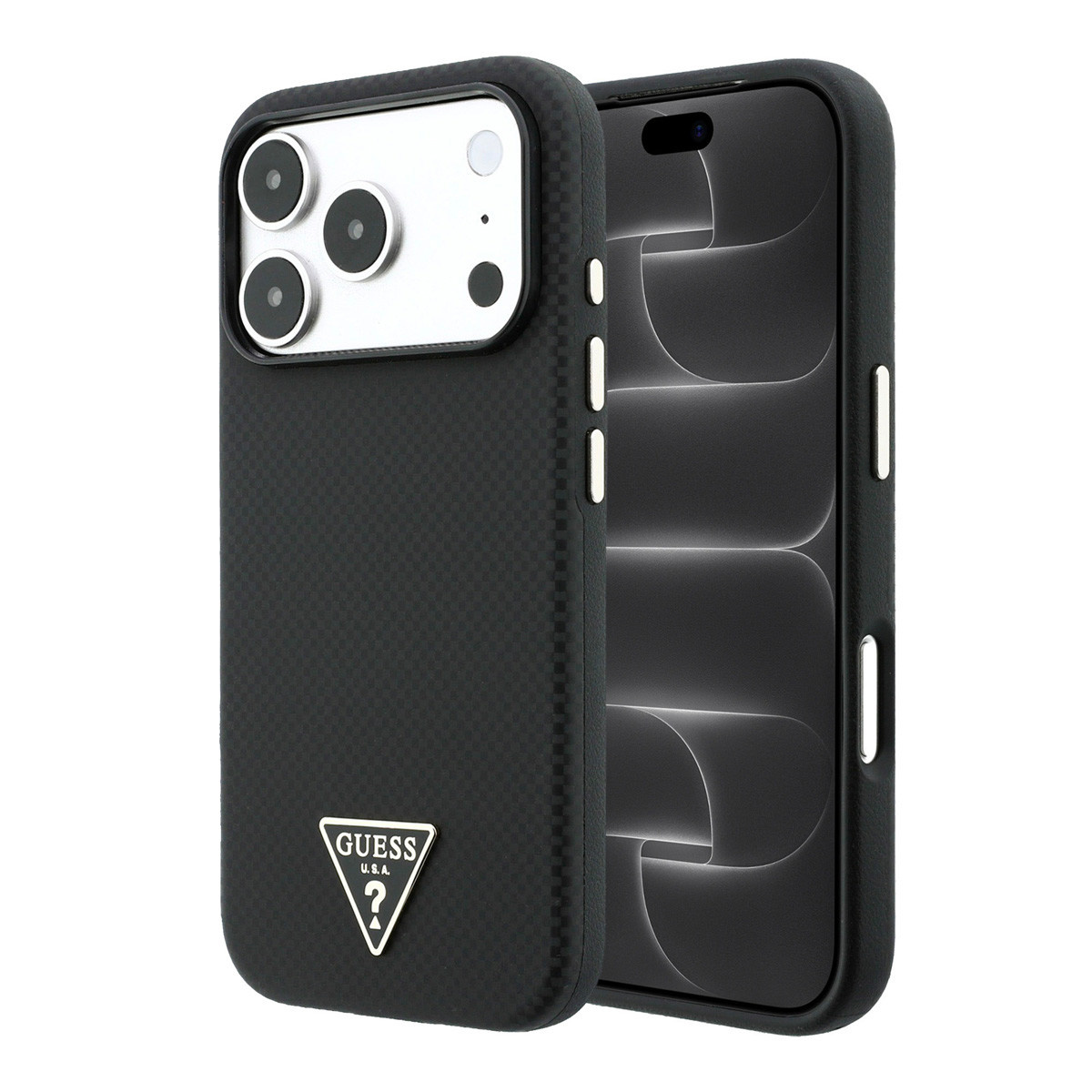 GUESS iPhone 18 Pro/17 Pro hardcase MagSafe PU Kevlar with Triangle Logo - Zwart - productfoto