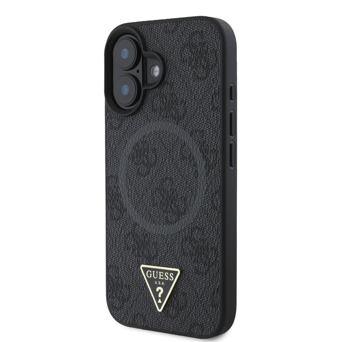 GUESS iPhone 16 Plus hoesje - HC MagSafe PU 4G Ring Triangle Logo - Zwart - detail 1