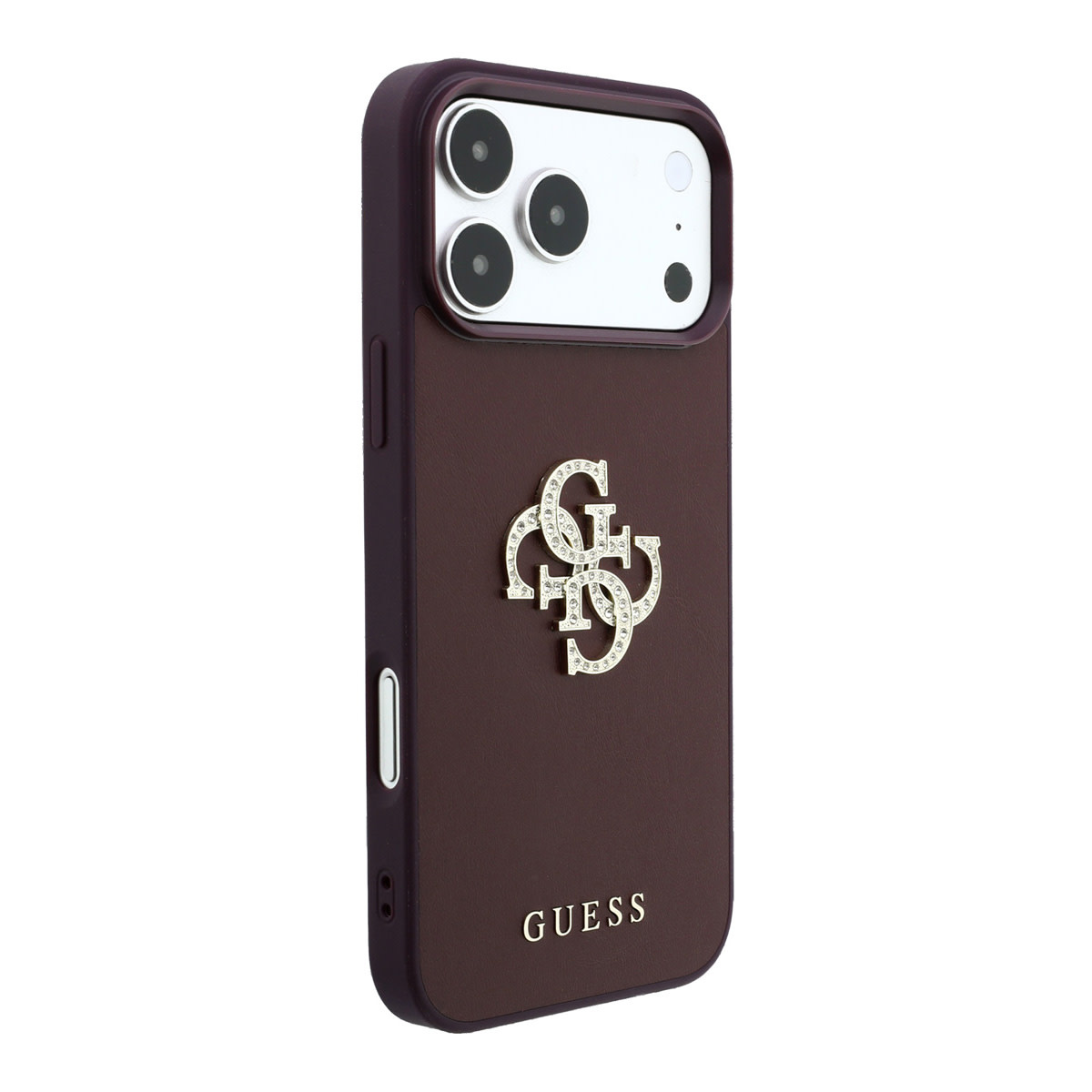 GUESS iPhone 18 Pro/17 Pro hardcase glad PU with Large Rhinestone Logo - Bordeauxrood - detail 3